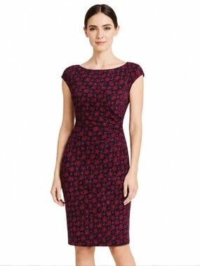 Lauren Ralph Lauren Black & Pink Side-Ruched Sleeveless Sheath Dress